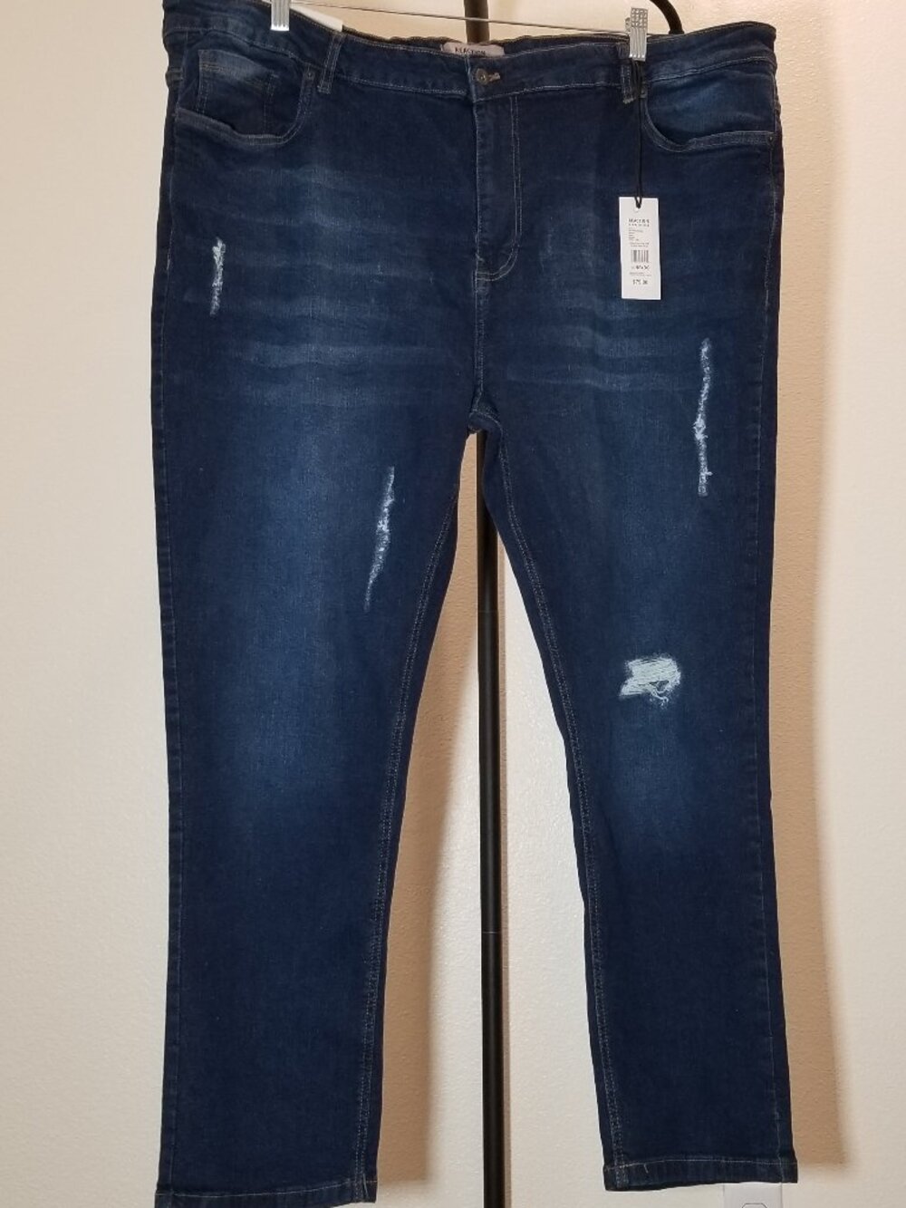 Kenneth Cole Blue Distressed Tapered Regular Fit Stretch Jeans Mens 46x30 NWT
